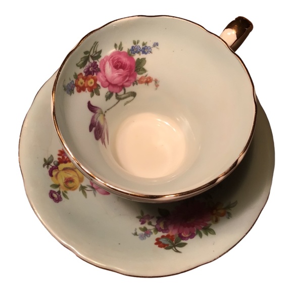 Vintage Aynsley light mint green & floral corset teacup & saucer - Picture 4 of 14